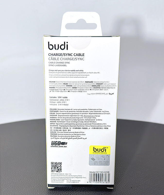 Budi 25cm 3 in 1 3A faster cable DC150+025