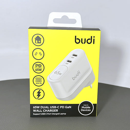 Budi PD 65W Dual USB-C GaN wall charger M8J030AR