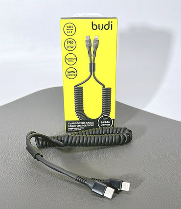 Budi 1.8M PD 20W coiled Type-C to Lightning cable DC210TLS18