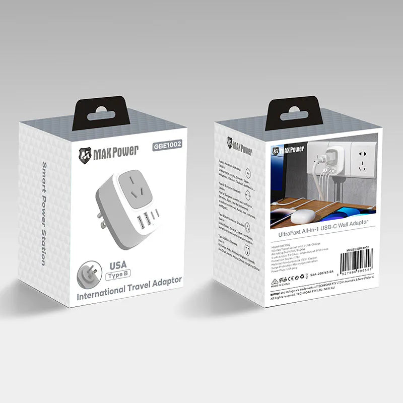 MaxPower GBE1002 International Travel Adaptor USA Type B