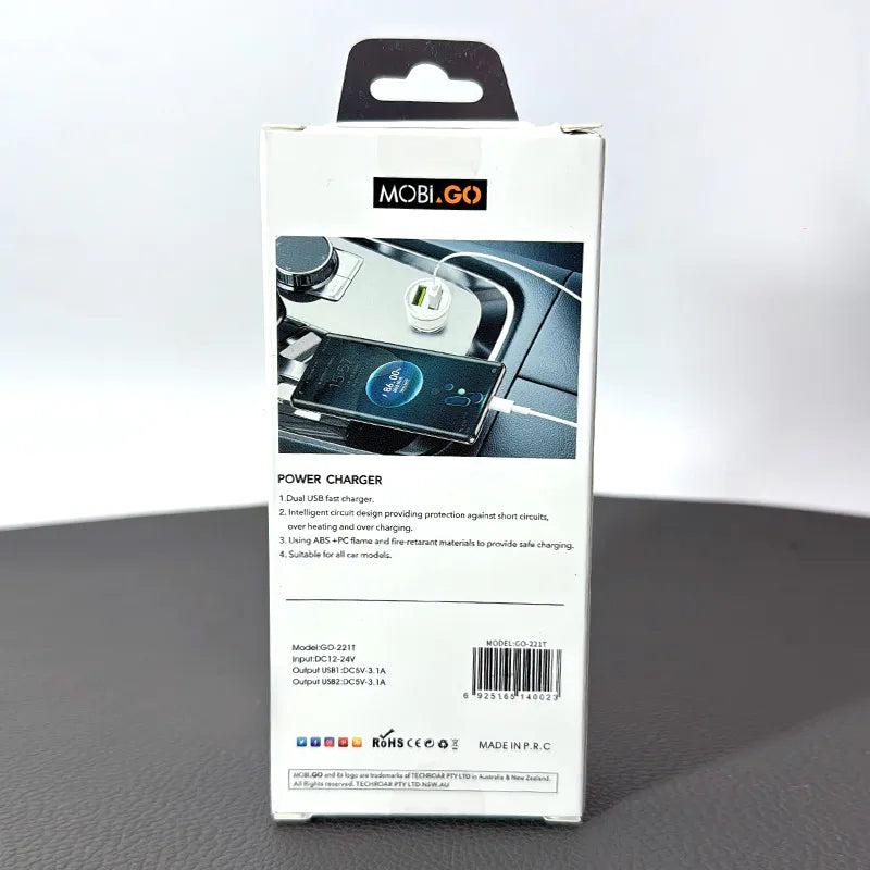 Mobigo GO221T 3.1A 2 USB car Charger with USB-A to C combo
