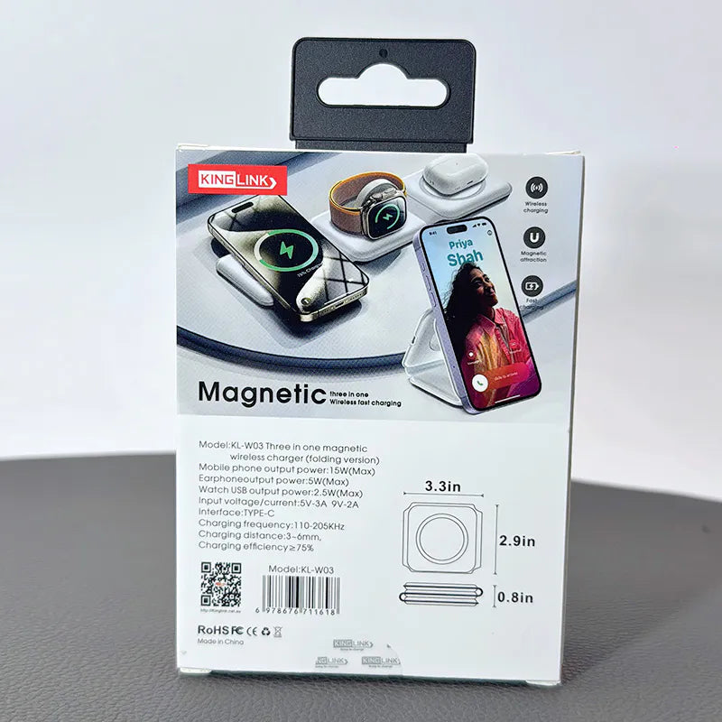 Kinglink KLW03 3 in 1 Folding MagFit Wireless Charger (For apple watch and IOS & android system phone)