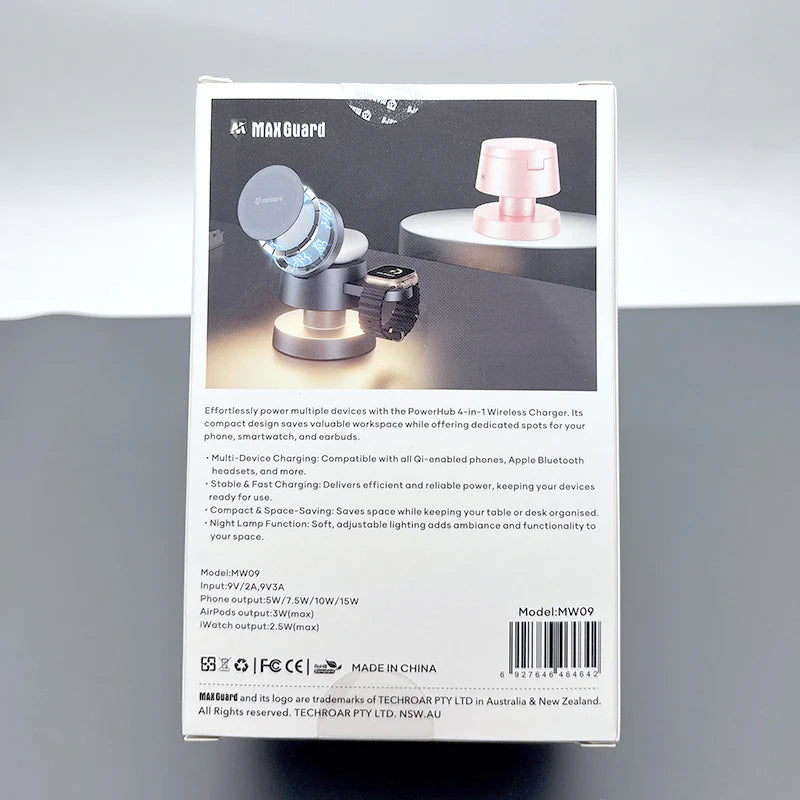 Maxguard MW09 4 in 1 15W Hub Wireless Charger ( For apple watch and IOS & android system phone)
