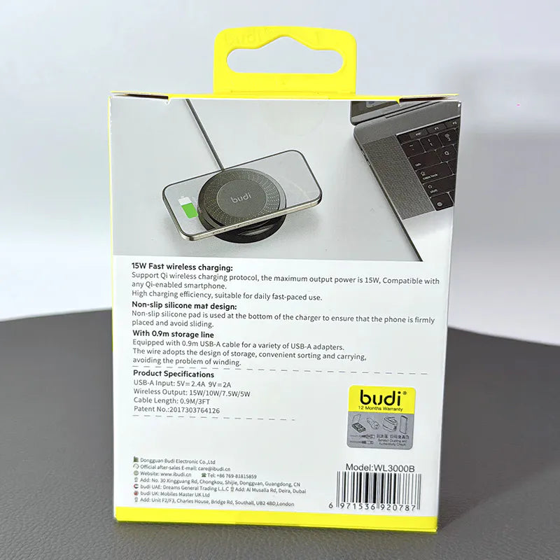 Budi WL3000B 15W Wireless Charger
