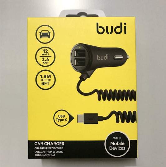 Budi 2 USB car charger coil Type-C cable 068T