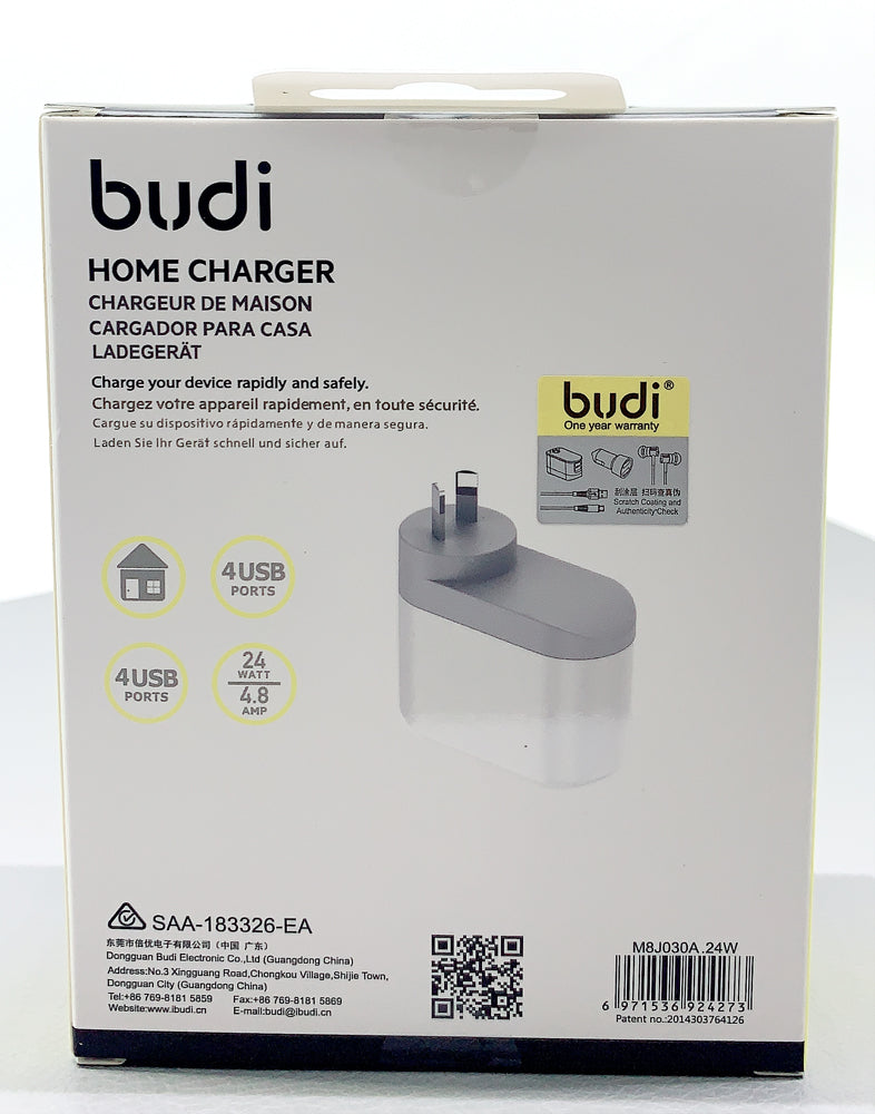 Budi 24W 4 USB home charger M8J030A