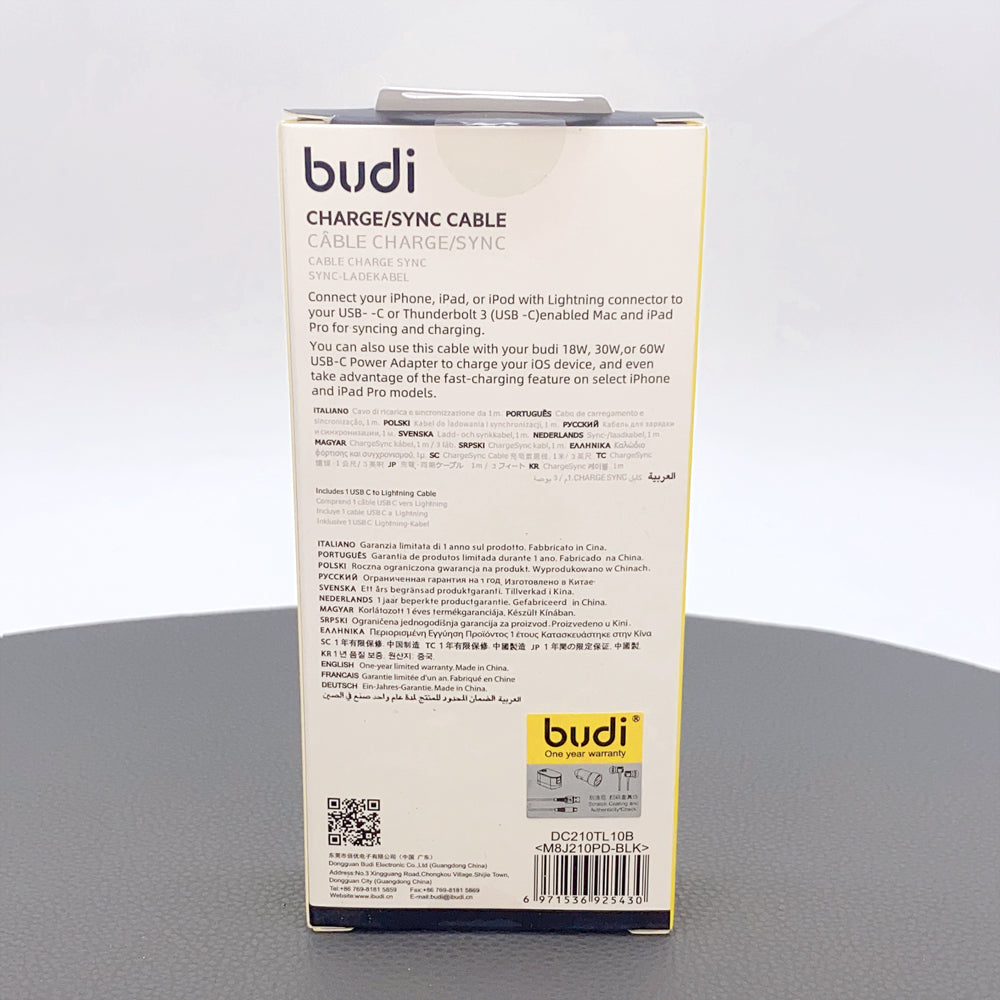 Budi 1m PD 20W Type-C to Lightning cable DC210TL
