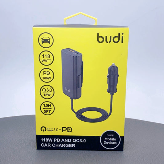 Budi 1.5m PD 100W QC 3.0 car charger CC069B (Support laptops /MacBook /phones)
