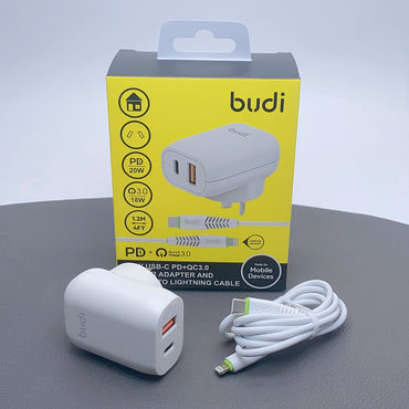 Budi 1.2m QC 3.0 PD 2OW wall charger with Type-C to lightning cable AC339VATLW