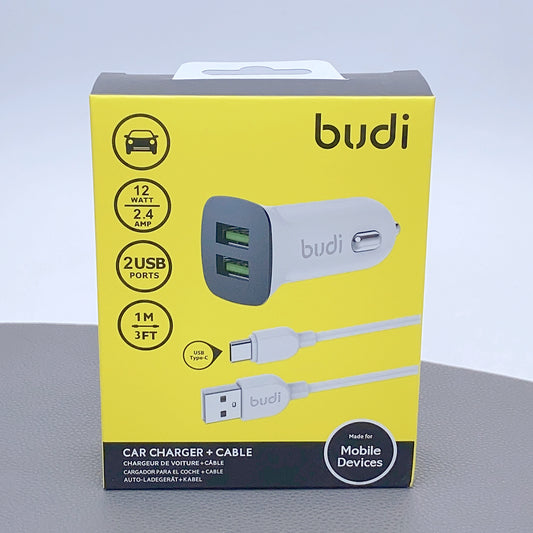 Budi 1m car charger with Type-C cable CC631TW