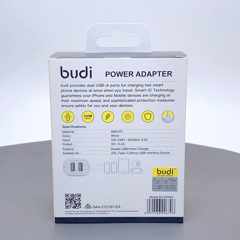 Budi 12W 2.4A wall charger AC339AW