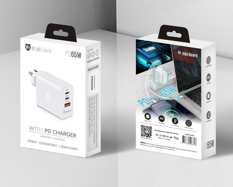 Maxguard PD 65W QC 3.0 charger WT03 (Works for laptops,tablets,and phones)