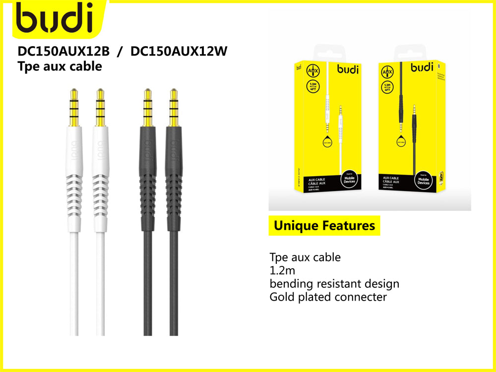 Budi 1.2m 3.5mm Aux cable straight-style 150