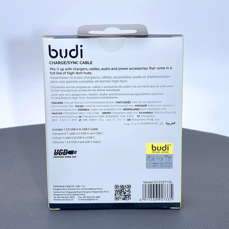 Budi 1.5m 3A Type-C cable DC232T15L