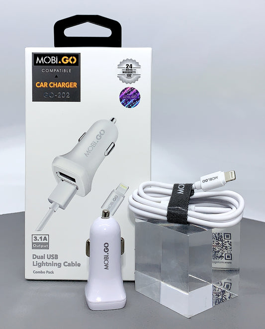 Mobigo dual USB fast car charger with lightning cable GO202