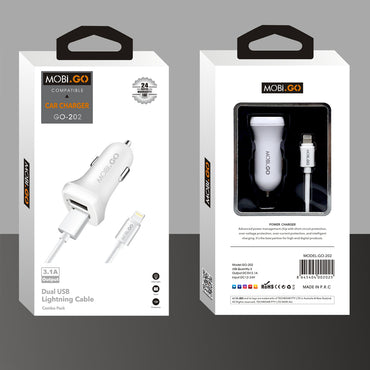 Mobigo dual USB fast car charger with lightning cable GO202