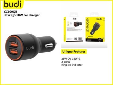 Budi 36W QC3.0 quick car charger M8J109Q