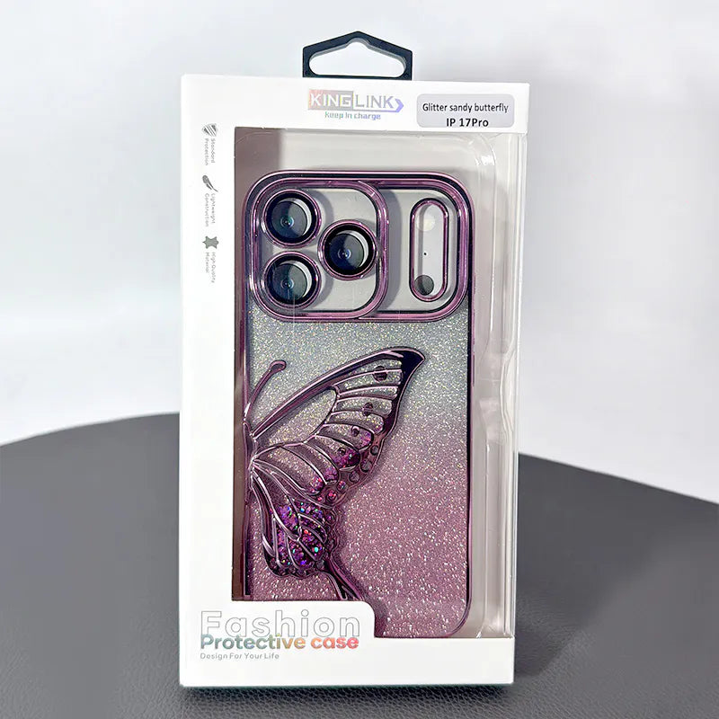 Case for iPhone 17 6.3 Kinglink Glitter Sandy Butterfly
