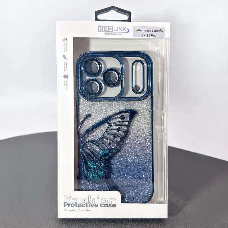 Case for iPhone 17 6.3 Kinglink Glitter Sandy Butterfly