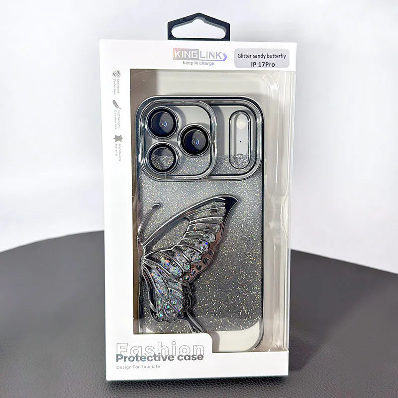 Case for iPhone 17 6.3 Kinglink Glitter Sandy Butterfly