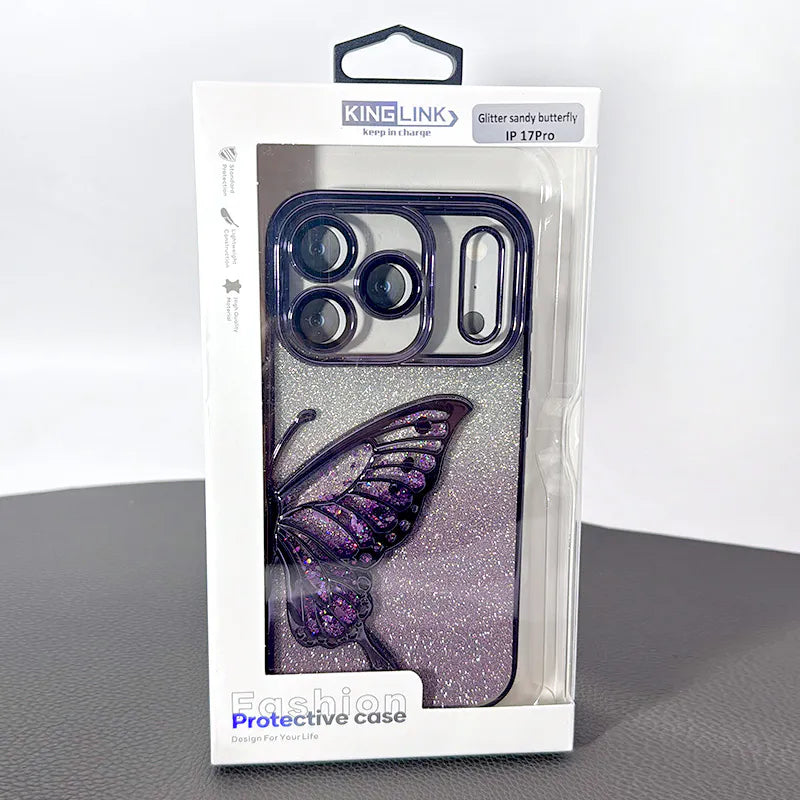 Case for iPhone 17 Pro max 6.9 Kinglink Glitter Sandy Butterfly