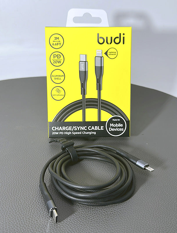 Budi 2m PD 20W Type-C to Lightning High Speed Charging Aluminum Shell Cable DC251TL20W