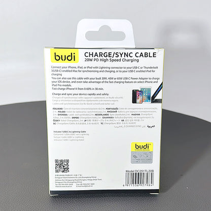 Budi 2m PD 20W Type-C to Lightning High Speed Charging Aluminum Shell Cable DC251TL20W