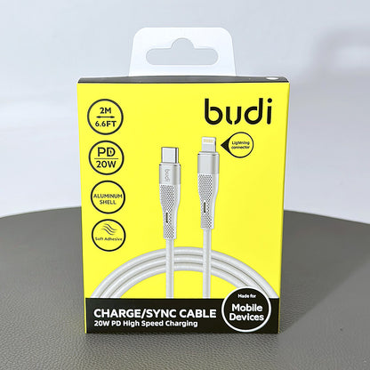 Budi 2m PD 20W Type-C to Lightning High Speed Charging Aluminum Shell Cable DC251TL20W