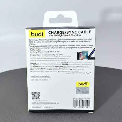 Budi 2m PD 20W Type-C to Lightning High Speed Charging Aluminum Shell Cable DC251TL20W