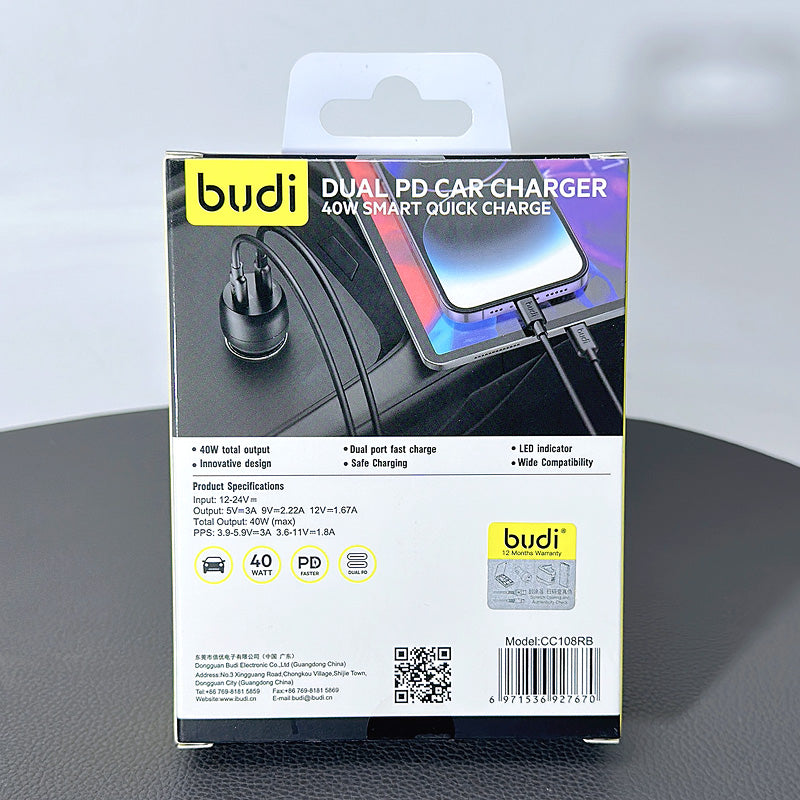 Budi PD 40W Dual pd Car Charger CC108R