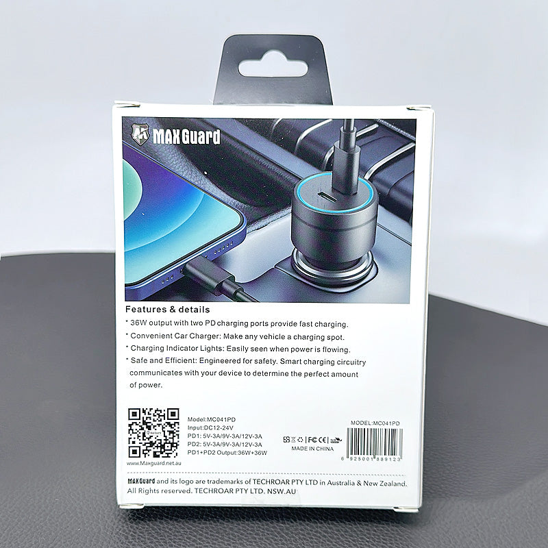 Maxguard 36W+36W car charger MC041PD