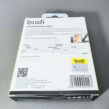 Budi 2m PD 65W Type-C to Type-C cable DC206TT20