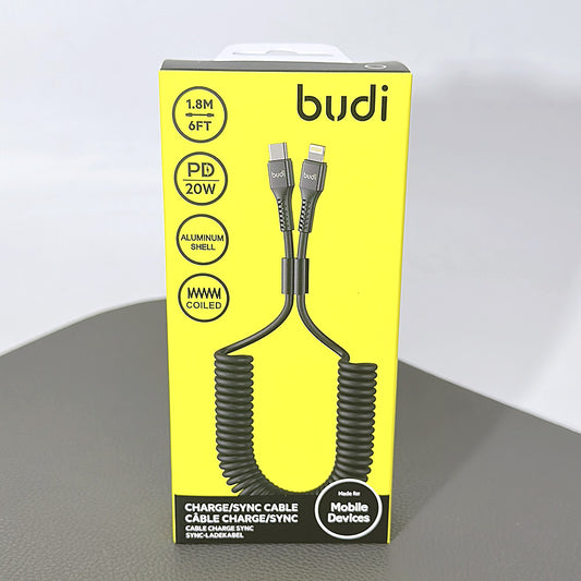 Budi 1.8M PD 20W coiled Type-C to Lightning cable DC210TLS18