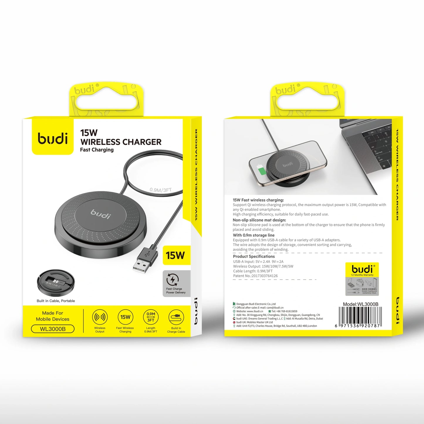 Budi WL3000B 15W Wireless Charger