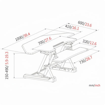 ONLINE Sit Stand Desk Adjustable Riser Ergonomic Work Station Corner 1000x600mm GLD07T