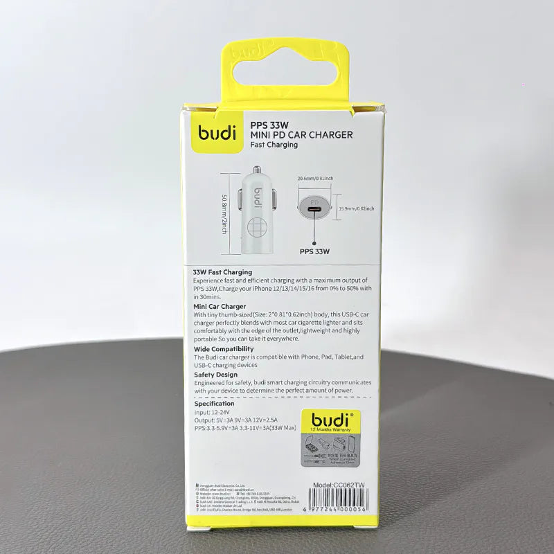 Budi CC062TW 33W USB C Mini car charger