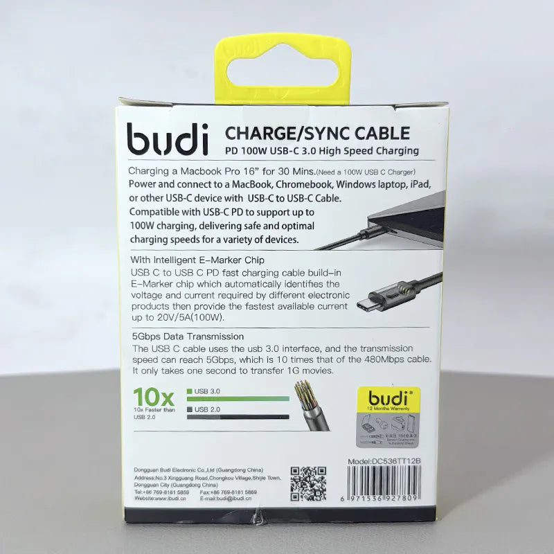 Budi DC536TT12 1.2m PD 100W Type-C to C Cable