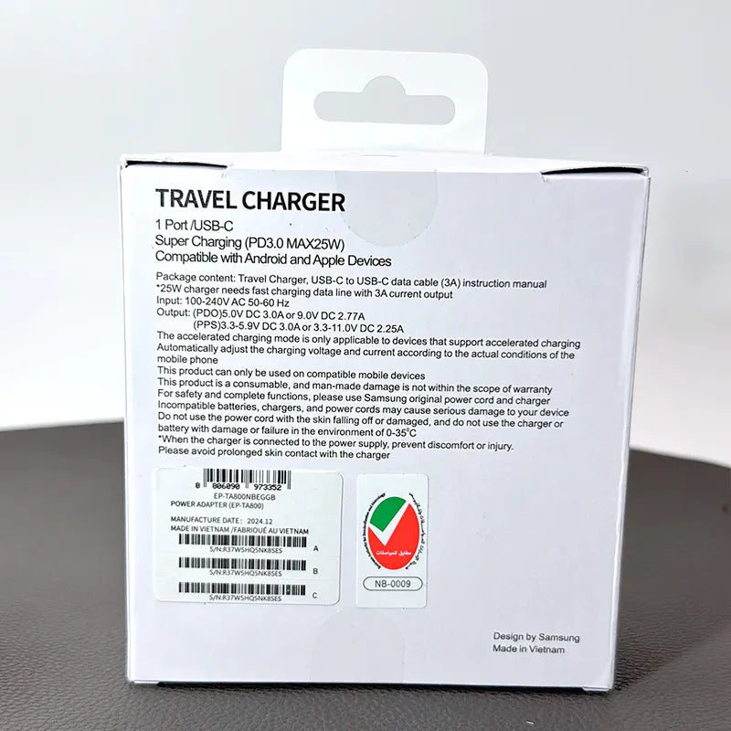 SAM OR PD EPTA800NBEGGB 25W wall charger with Type-C to C combo