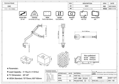 Full Motion Gas Swivel Mount for 22??-40?? Monitors G40
