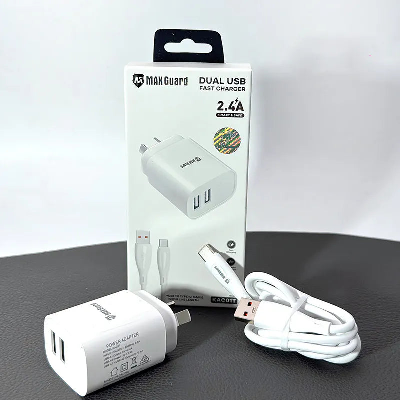 Maxguard KAC01T 2.4A wall charger with USB-A to C combo