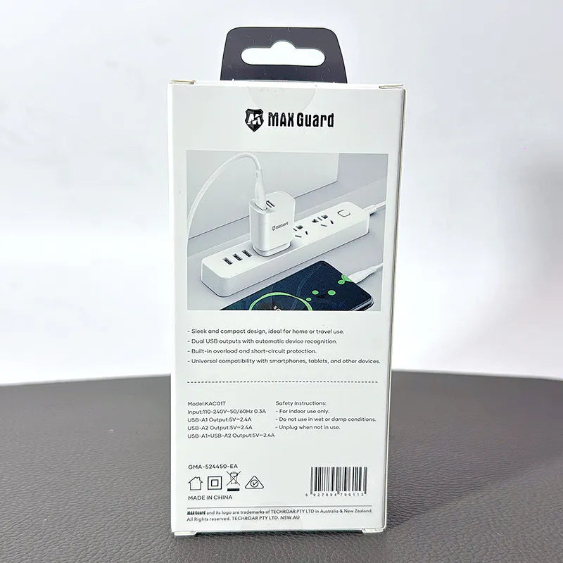 Maxguard KAC01T 2.4A wall charger with USB-A to C combo