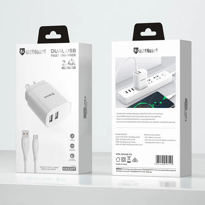 Maxguard KAC01T 2.4A wall charger with USB-A to C combo