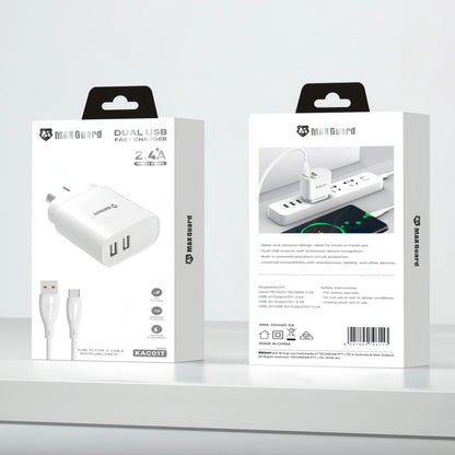 Maxguard KAC01T 2.4A wall charger with USB-A to C combo