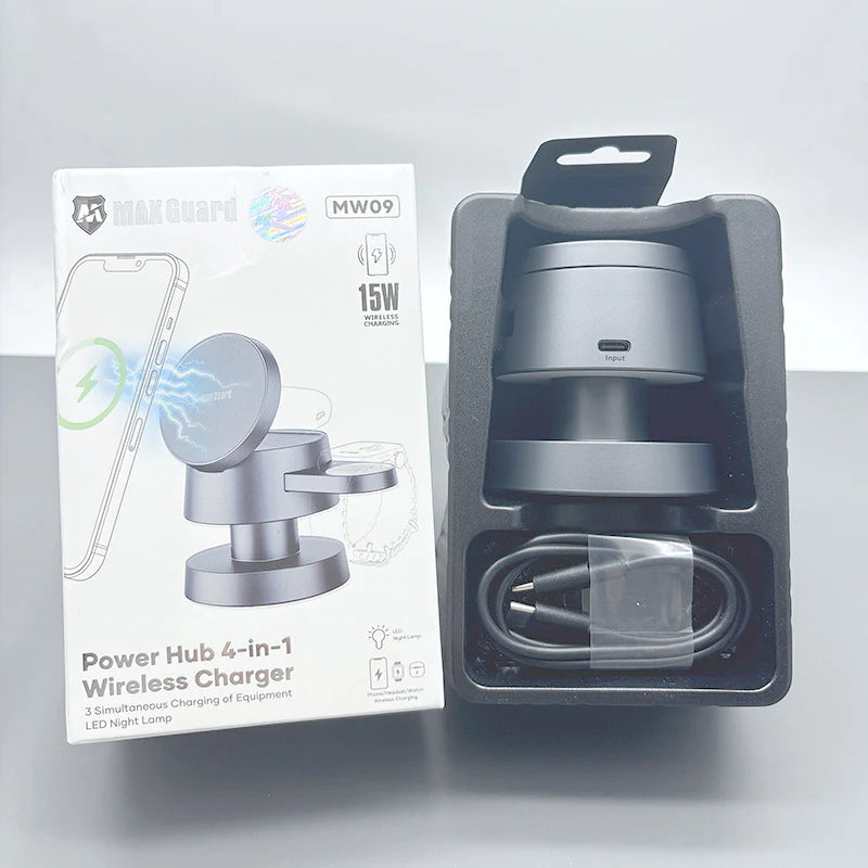 Maxguard MW09 4 in 1 15W Hub Wireless Charger ( For apple watch and IOS & android system phone)