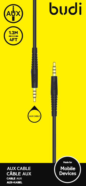 Budi 1.2m 3.5mm Aux cable straight-style 150