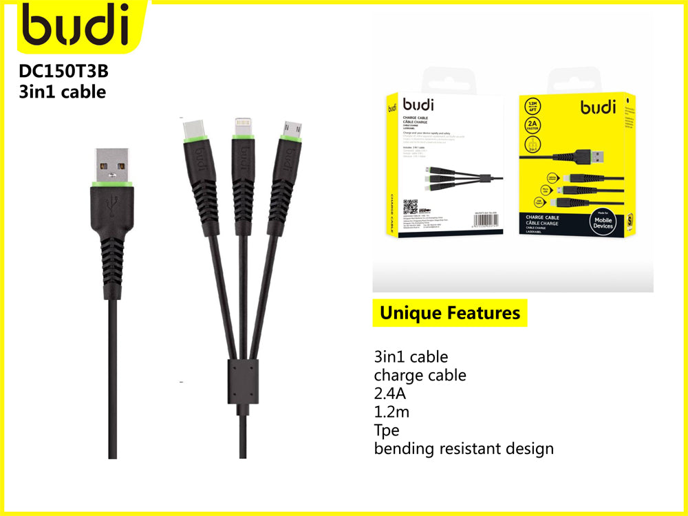 Budi 1.2m 3 in 1 faster cable 150t3