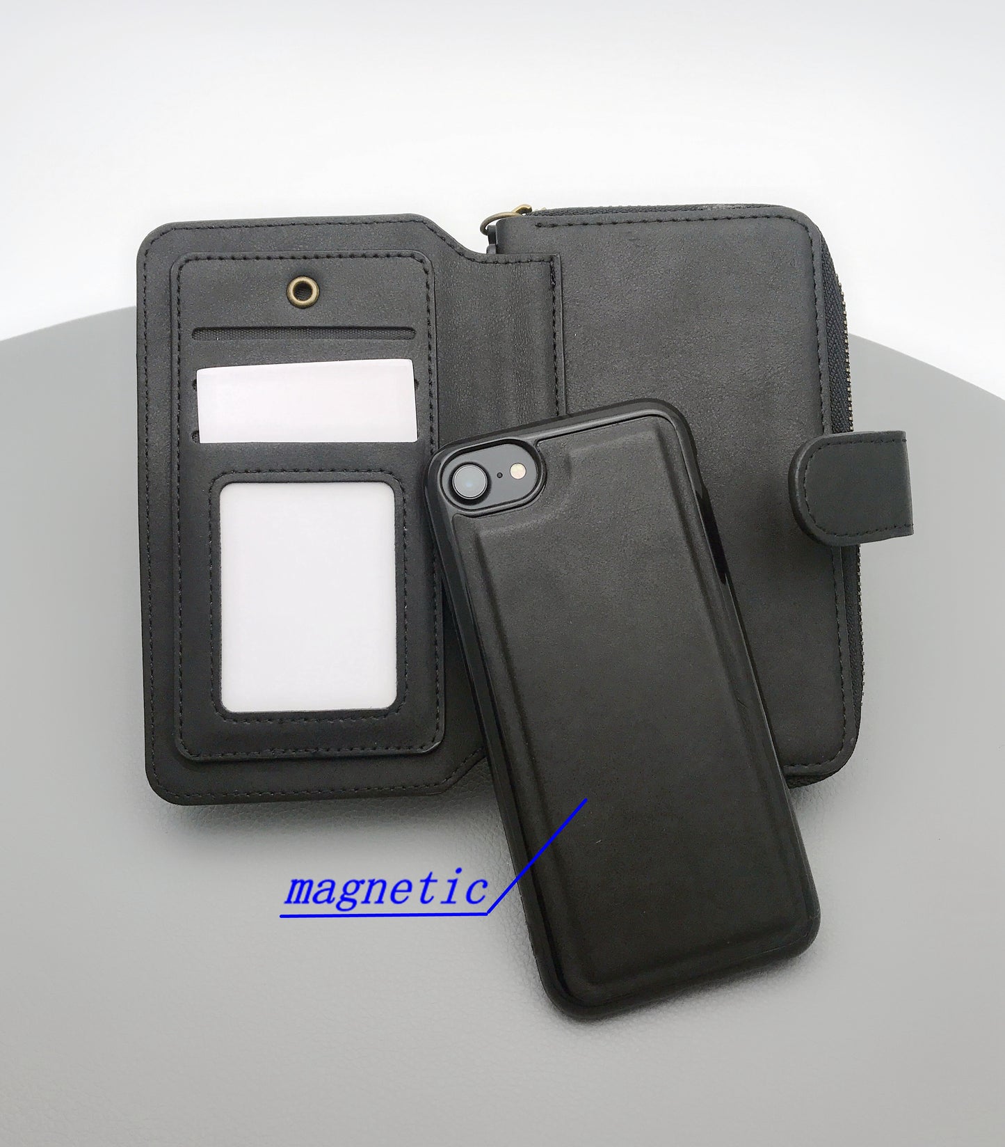 iPhone ipX leather megshi magnetic zip wallet handholding trap case