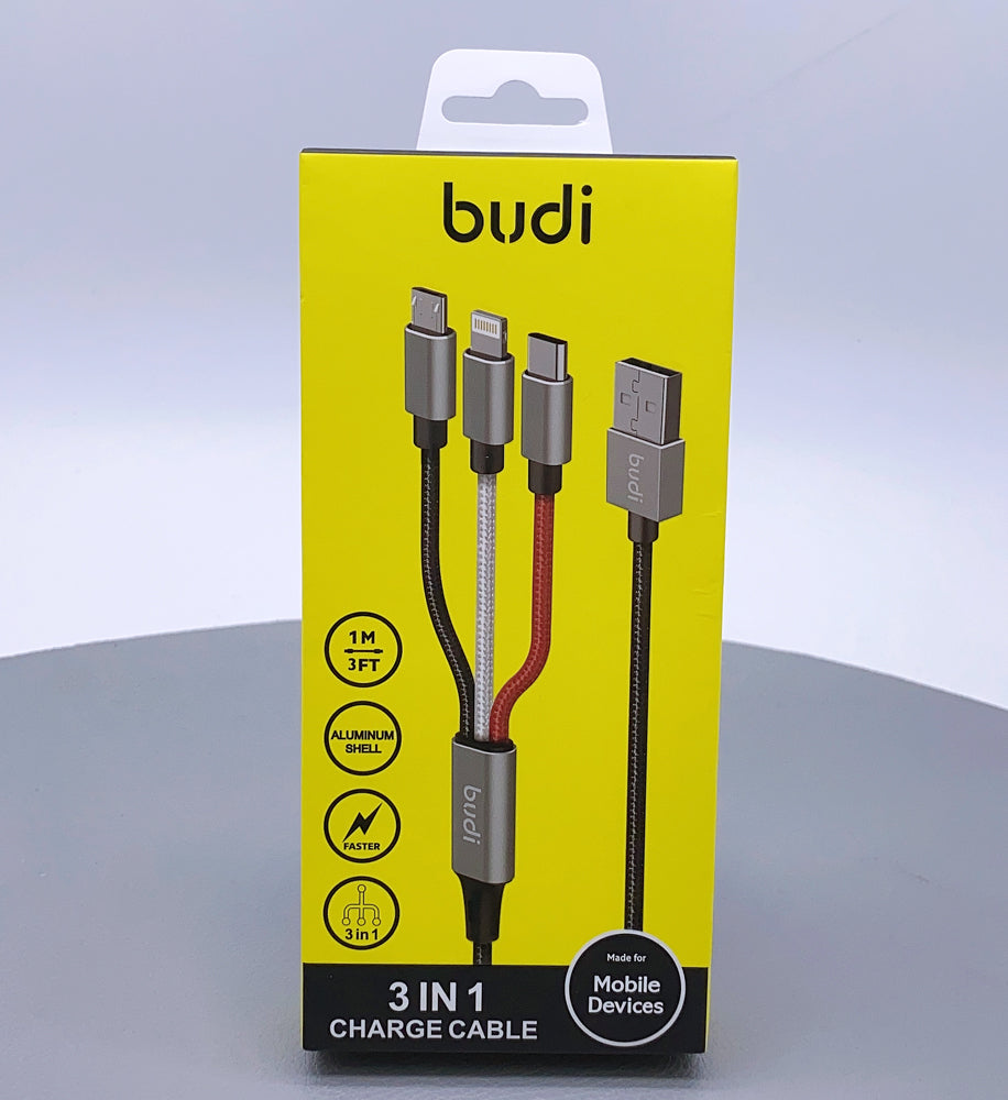 Budi 1m 3 in 1 charge cable DC203A8