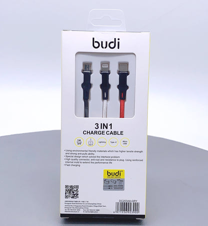 Budi 1m 3 in 1 charge cable DC203A8