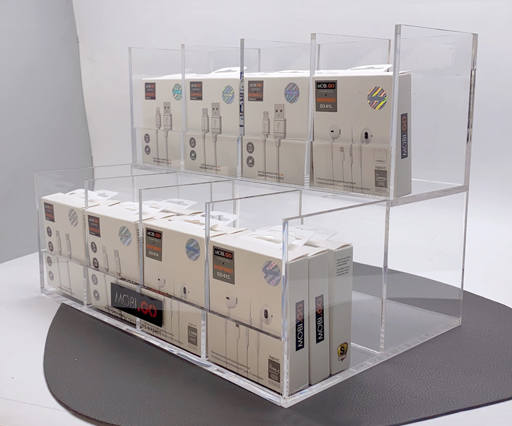 Double shelf display showcase for Mobigo